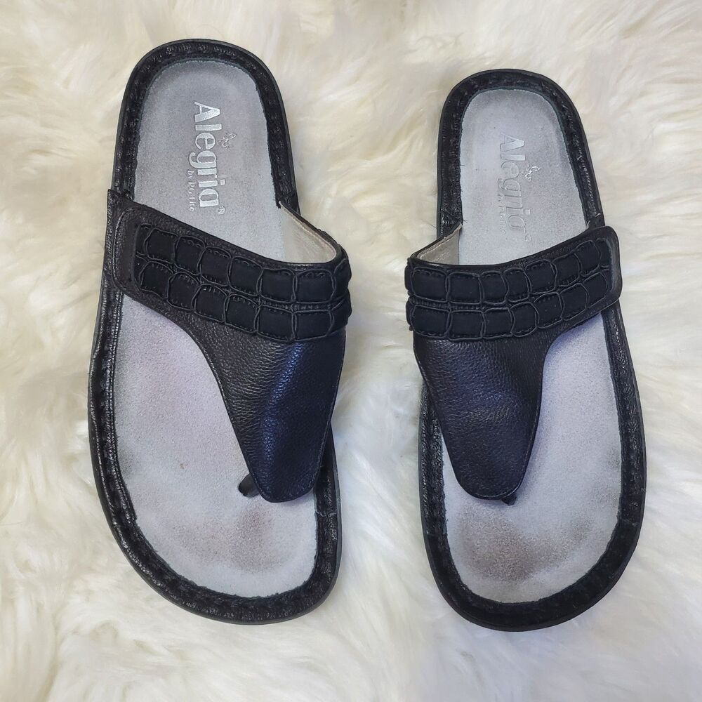 Alegria Vanessa Upgrade Leather Thong Platform Sandals Black Van-161 37 7